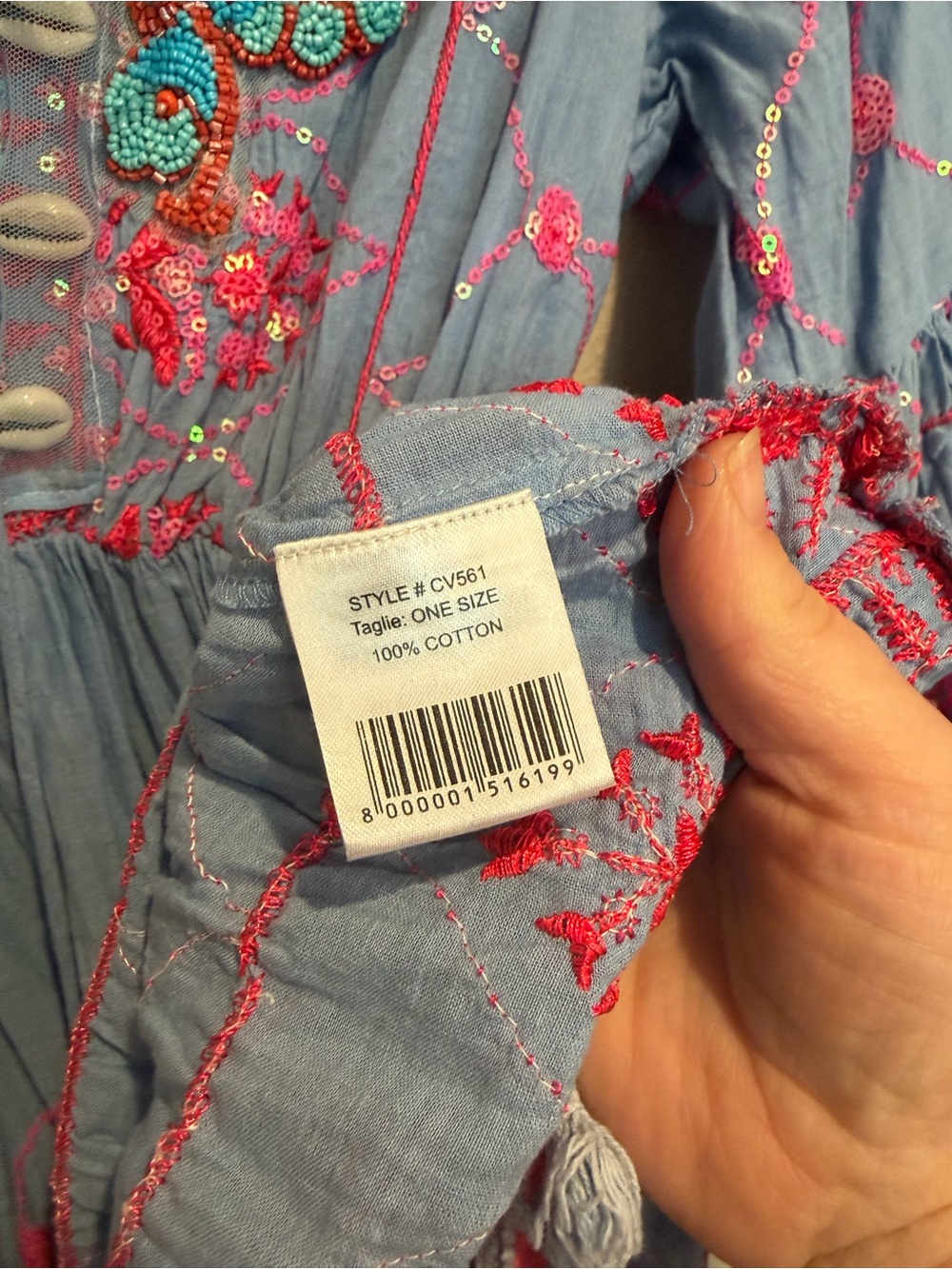 Beautiful Mid-Summer Ocean Blue Mini Dress, w/ Neon Pink Sequins and Seashells - Picture 4 of 11
